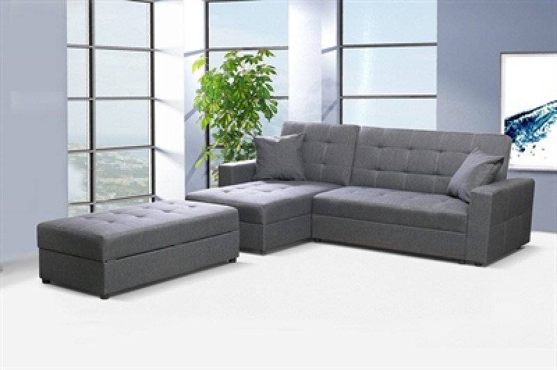 Sovesofa med chaiselong er perfekt til opbevaring